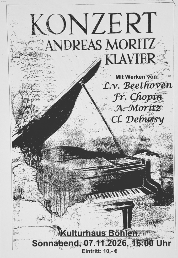 Klavierkonzert Andreas Moritz Böhlen Kulturhaus